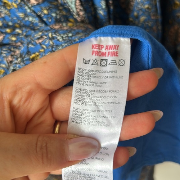 Anthropologie Maria dress, blue paisley ruffle bib prairie long sleeve western - Picture 8 of 10